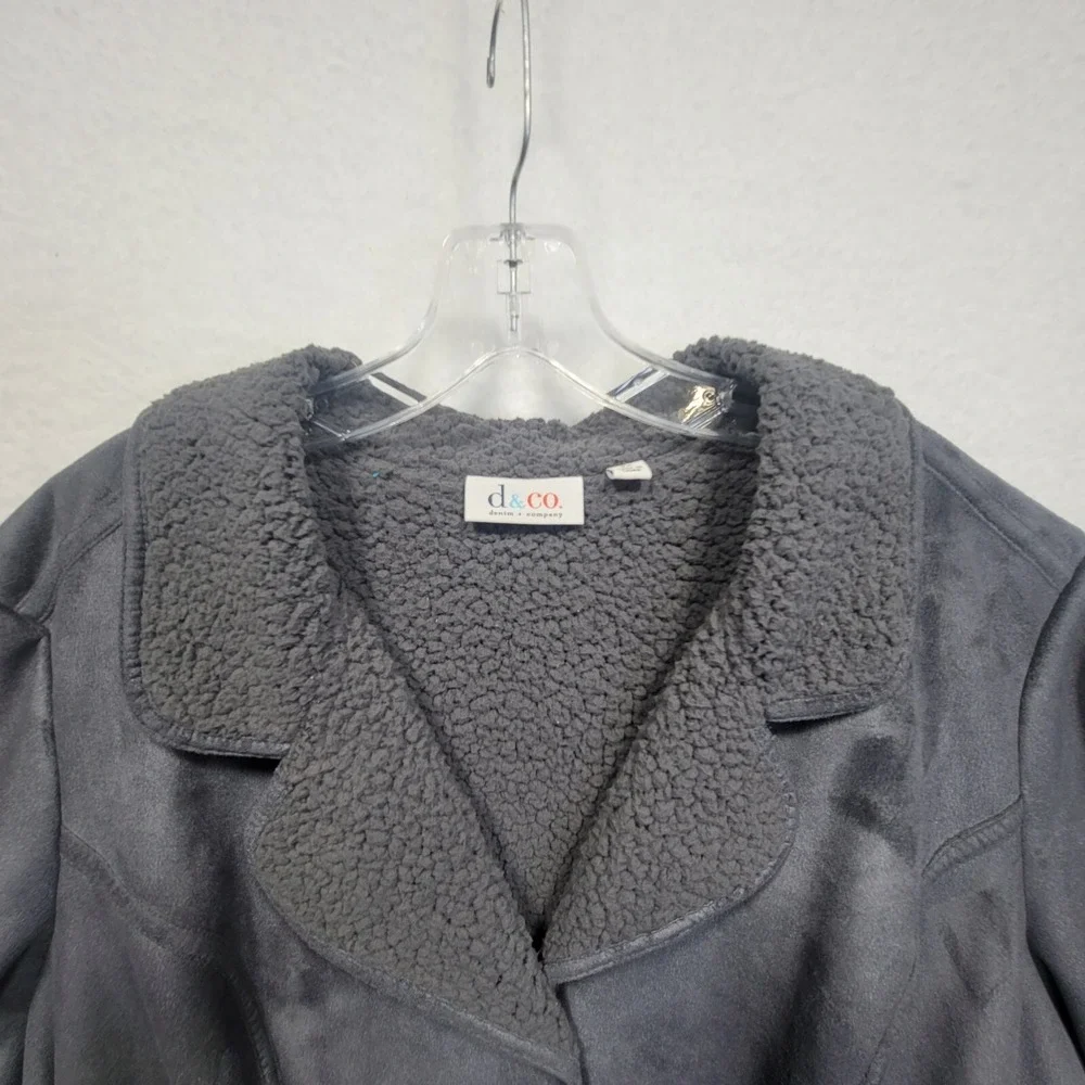 Denim & Co Coat Size 2XL Women's Grey Long Faux Suede & Sherpa Lined
